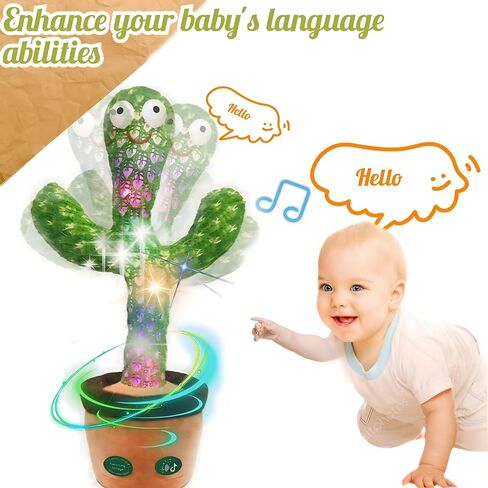 Rechargeable Talking Cactus Plush Toy for Toddlers Ages and 120 Songs with LED Lights, Voice Mimicry Dancing Cactus Musical Plush – Soft Educational Gift, Best for All Occasions in Saudi Arabia
