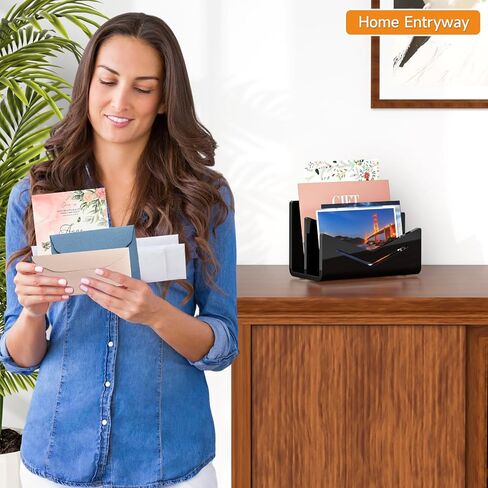 Beego Envelope and Mail Organizer Contertop - Black Acrylic Desk Organizer Letter Holder File Desktop File Sorter Bill Docum in Kuwait