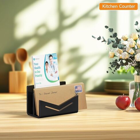 Beego Envelope and Mail Organizer Contertop - Black Acrylic Desk Organizer Letter Holder File Desktop File Sorter Bill Docum in Kuwait