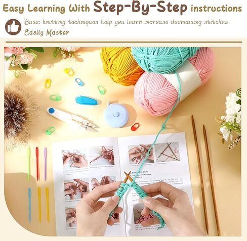 مجموعة Maasechs Knitting Kit للمبتدئين الكبار مجموعات حياكة قبعة كاملة تعلم أن تريكو مجموعات مع الغزل ، إبر الخيزران ، بوم بوم ، تعليمات خطوة بخطوة ، إكسسوارات متماسكة للنساء مواهب الرجال (الظلام) in Kuwait