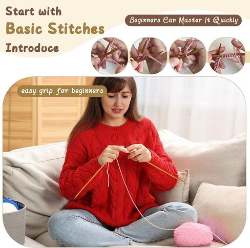مجموعة Maasechs Knitting Kit للمبتدئين الكبار مجموعات حياكة قبعة كاملة تعلم أن تريكو مجموعات مع الغزل ، إبر الخيزران ، بوم بوم ، تعليمات خطوة بخطوة ، إكسسوارات متماسكة للنساء مواهب الرجال (الظلام) in Kuwait