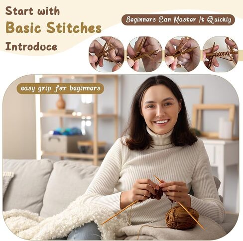 مجموعة Maasechs Knitting Kit للمبتدئين الكبار مجموعات حياكة قبعة كاملة تعلم أن تريكو مجموعات مع الغزل ، إبر الخيزران ، بوم بوم ، تعليمات خطوة بخطوة ، إكسسوارات متماسكة للنساء مواهب الرجال (الظلام) in Kuwait