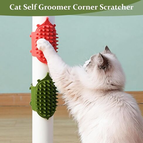 4pcs Cat Face Scratcher, Adjustable Silicone Cat Self Groomer Corner Scratcher, Soft Cats Corner Brush, for Climbing Frames and Table Legs, Reduces Hair Loss, Scratching, Green, Yellow in Kuwait