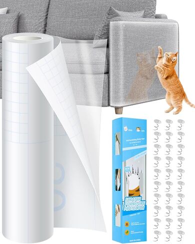 Anti Cat Scratch Furniture Protector,Clear Self-Adhesive Furniture Protectors for Apply Scratching Deterrent and Shield for Sofa Corners, Walls, Doors with 30 Twist Pins(118in x 7.9in) in Kuwait