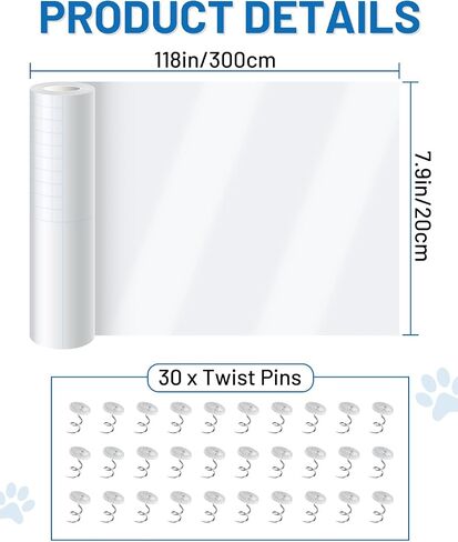 Anti Cat Scratch Furniture Protector,Clear Self-Adhesive Furniture Protectors for Apply Scratching Deterrent and Shield for Sofa Corners, Walls, Doors with 30 Twist Pins(118in x 7.9in) in Kuwait