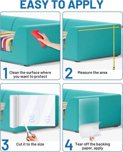 Anti Cat Scratch Furniture Protector,Clear Self-Adhesive Furniture Protectors for Apply Scratching Deterrent and Shield for Sofa Corners, Walls, Doors with 30 Twist Pins(118in x 7.9in) in Kuwait
