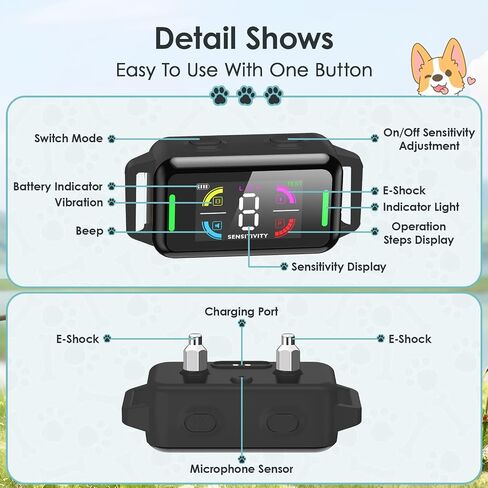 Dog Bark Collar Automatic Shock Collar Rechargeable Anti-Bark Training Collar Multifunctional Waterproof Dogs Stop Barker with 6 Safe Training Modes for Dog Weighing Over 8 Pounds (Black) in Saudi Arabia