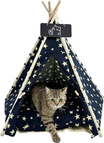 Pet Tent/Tipi للقطط والكلاب - قماش قابل للغسل ، Teepee Pet قابل للطي مع قاعدة مضادة للانزلاق ووسادة قابلة للفصل | ملجأ آمن داخلي/خارجي للحيوانات الأليفة حتى 66 رطلاً أبيض in Kuwait