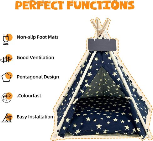 Pet Tent/Tipi للقطط والكلاب - قماش قابل للغسل ، Teepee Pet قابل للطي مع قاعدة مضادة للانزلاق ووسادة قابلة للفصل | ملجأ آمن داخلي/خارجي للحيوانات الأليفة حتى 66 رطلاً أبيض in Kuwait