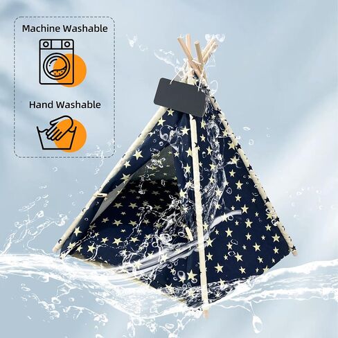 Pet Tent/Tipi للقطط والكلاب - قماش قابل للغسل ، Teepee Pet قابل للطي مع قاعدة مضادة للانزلاق ووسادة قابلة للفصل | ملجأ آمن داخلي/خارجي للحيوانات الأليفة حتى 66 رطلاً أبيض in Kuwait