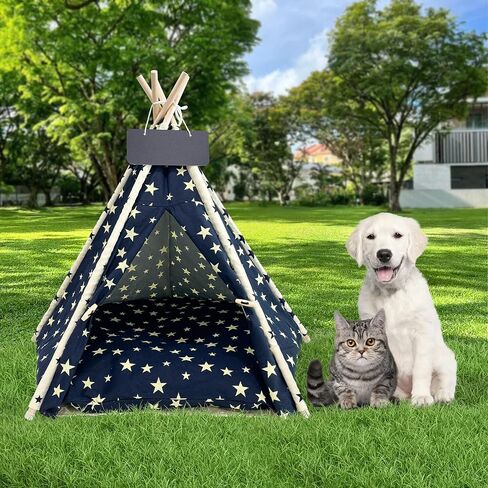 Pet Tent/Tipi للقطط والكلاب - قماش قابل للغسل ، Teepee Pet قابل للطي مع قاعدة مضادة للانزلاق ووسادة قابلة للفصل | ملجأ آمن داخلي/خارجي للحيوانات الأليفة حتى 66 رطلاً أبيض in Kuwait