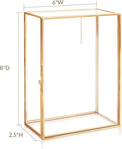 Hanna Roberts Glass Gold Metal with Chain and Velvet Bottom Jewelry Organizer Box | Double Glass Frame for Pressed Flowers in Saudi Arabia