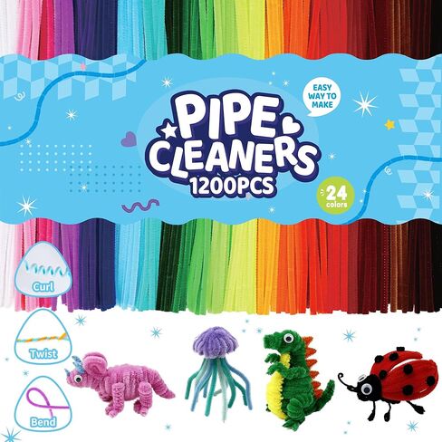 1200 Pcs Chenille Pipe Cleaners for Crafts – 24 Assorted Colors Fuzzy Sticks, DIY Art Supplies for Kids, Classroom Projects & Decorations in Saudi Arabia