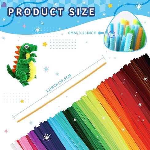 1200 Pcs Chenille Pipe Cleaners for Crafts – 24 Assorted Colors Fuzzy Sticks, DIY Art Supplies for Kids, Classroom Projects & Decorations in Saudi Arabia