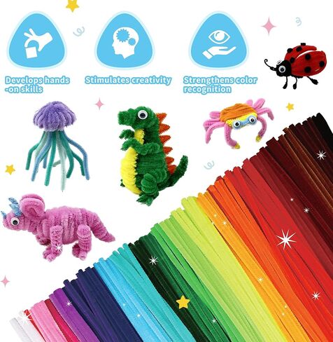 1200 Pcs Chenille Pipe Cleaners for Crafts – 24 Assorted Colors Fuzzy Sticks, DIY Art Supplies for Kids, Classroom Projects & Decorations in Saudi Arabia
