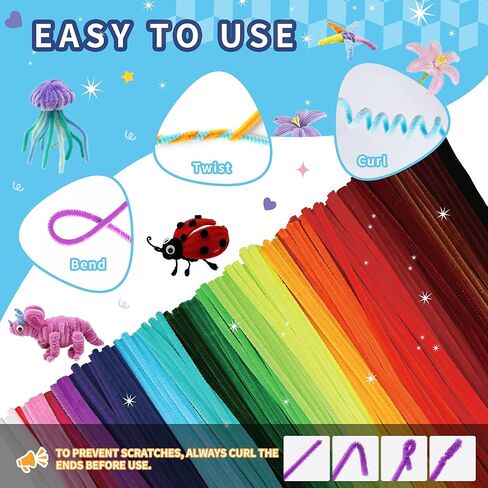 1200 Pcs Chenille Pipe Cleaners for Crafts – 24 Assorted Colors Fuzzy Sticks, DIY Art Supplies for Kids, Classroom Projects & Decorations in Saudi Arabia