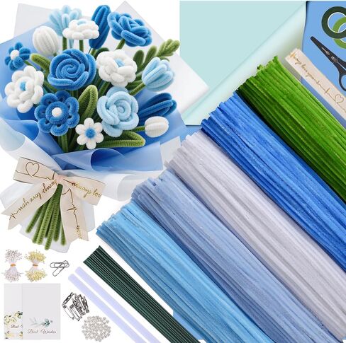 500 Pcs Pipe Cleaners Craft Kit for Flower Making, Complete DIY Flower Craft Set with Chenille Stems, Craft Wire, Stamen, Tape, Ribbon & More, Perfect for Arts, Gifts & Decorations in Saudi Arabia