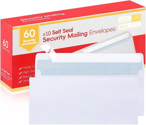 Zzrywuty #10 أحرف حجم الأظرف البريدية للأعمال التجارية ، 60pcs ختم ذاتي الأظرف الأمنية بدون نوافذ 4-1/8 × 9-1/2 بوصة أبيض 24 رطل الورق in Kuwait