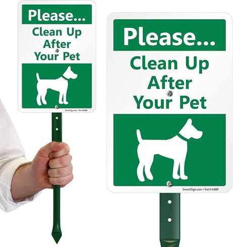 SmartSign Please Clean Up After Your Pet Yard Sign & Clip-On Preloaded Dispenser Combo/Kit with 135 Dog Poop Waste Bags, 7"x10" Rust-proof Aluminum Sign with 18-inch Steel Stake in Saudi Arabia