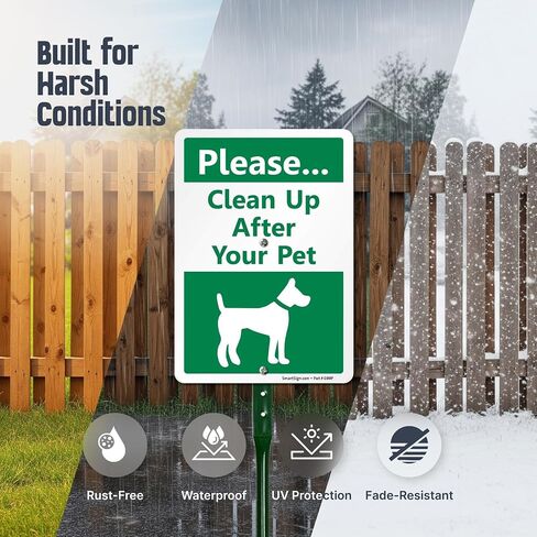 SmartSign Please Clean Up After Your Pet Yard Sign & Clip-On Preloaded Dispenser Combo/Kit with 135 Dog Poop Waste Bags, 7"x10" Rust-proof Aluminum Sign with 18-inch Steel Stake in Saudi Arabia