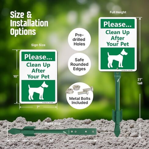 SmartSign Please Clean Up After Your Pet Yard Sign & Clip-On Preloaded Dispenser Combo/Kit with 135 Dog Poop Waste Bags, 7"x10" Rust-proof Aluminum Sign with 18-inch Steel Stake in Saudi Arabia