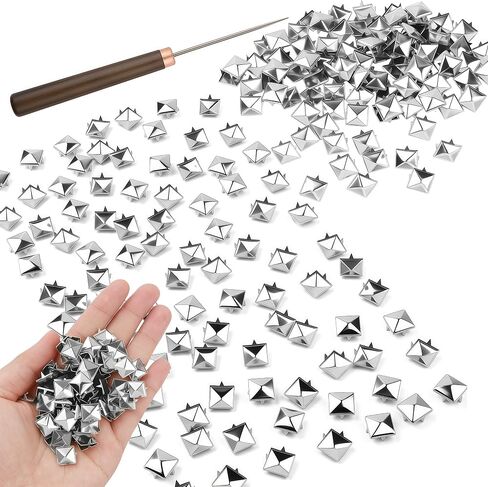 400pcs أزرار هرم مربعة 400 ملم للملابس ، برشامات رأس المعادن المعدنية مع الأدوات الخشبية لأداة AWL للملابس الصخرية الشرير ، أحذية جلدية ، حقيبة ، إكسسوارات Craft (Silver) in Saudi Arabia