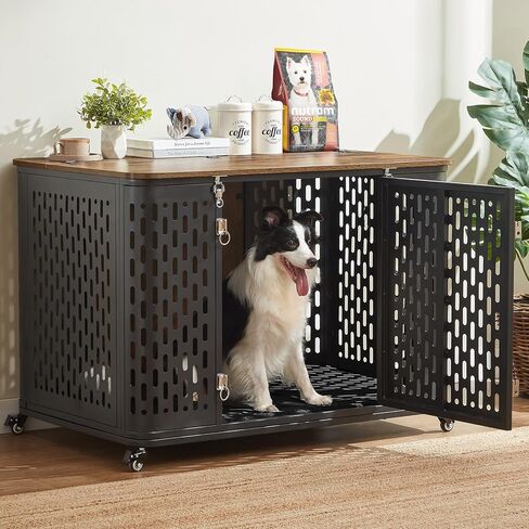 43.7 "أثاث قفص الكلاب مع عجلات ، وتربية الكلاب الشاقة الداخلية مع فليب أعلى ووسادة للكلاب المتوسطة ، قفص الحيوانات الأليفة مقاوم للهروب ومضغ للحيوانات الأليفة عالية القلق ، تزين كحامل تلفزيوني in Kuwait