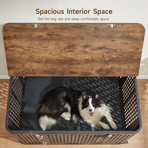 43.7 "أثاث قفص الكلاب مع عجلات ، وتربية الكلاب الشاقة الداخلية مع فليب أعلى ووسادة للكلاب المتوسطة ، قفص الحيوانات الأليفة مقاوم للهروب ومضغ للحيوانات الأليفة عالية القلق ، تزين كحامل تلفزيوني in Kuwait