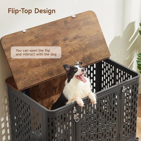 43.7 "أثاث قفص الكلاب مع عجلات ، وتربية الكلاب الشاقة الداخلية مع فليب أعلى ووسادة للكلاب المتوسطة ، قفص الحيوانات الأليفة مقاوم للهروب ومضغ للحيوانات الأليفة عالية القلق ، تزين كحامل تلفزيوني in Kuwait