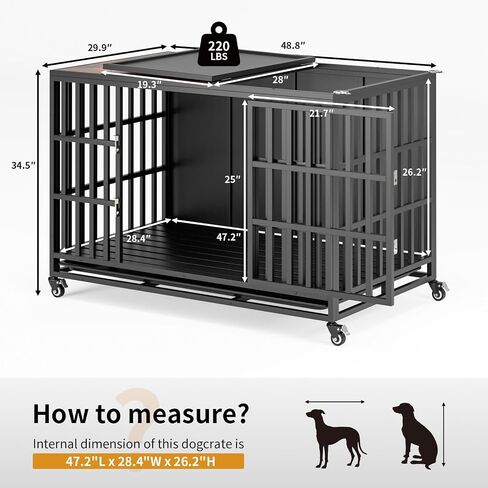 49" Heavy Duty Dog Crate Furniture, Wooden Dog Crates for Large and Medium Dogs, Dog Kennel Indoor with Removable Tray, Decorative Pet House End Table, Brown (49" L x 30" W x 35" H) in Saudi Arabia