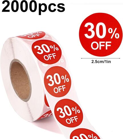 2000pcs 50% Discount Stickers, 1in Round Self Adhesive 50 Percent Off Signs Promotion Labels Price Markers Sales Reduced Tags for Retail Stores Supermarkets Shops (Red) in Saudi Arabia