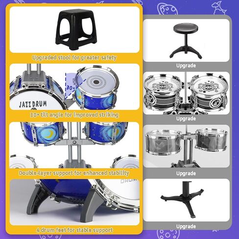 Upgraded Kids Drum Set for Toddlers 3-5 – Plastic Jazz Drum with Stool Musical Toy Birthday Xmas Gift for 3 4 5 6 Boys & Girls in Kuwait