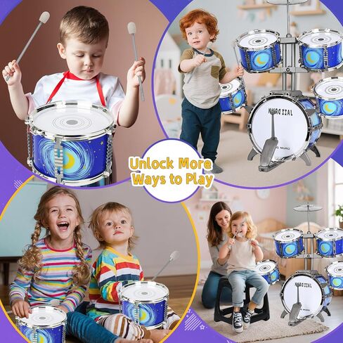 Upgraded Kids Drum Set for Toddlers 3-5 – Plastic Jazz Drum with Stool Musical Toy Birthday Xmas Gift for 3 4 5 6 Boys & Girls in Kuwait