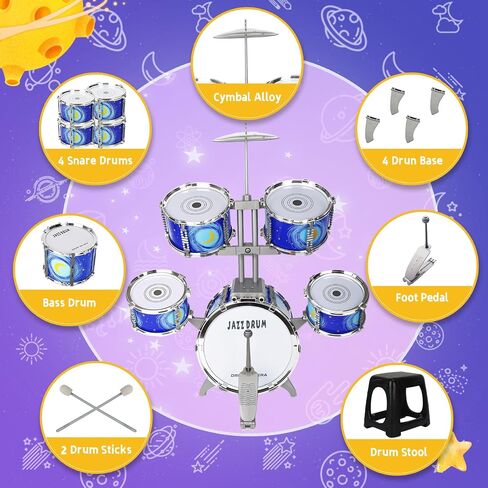 Upgraded Kids Drum Set for Toddlers 3-5 – Plastic Jazz Drum with Stool Musical Toy Birthday Xmas Gift for 3 4 5 6 Boys & Girls in Kuwait