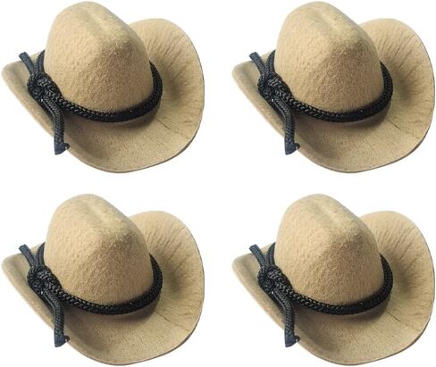 4 Pcs Miniature Felt Cowboy Hats Small Western Party Cap Doll Dress Up Hat Mini Cute Stuffed Animal Hats Tiny Dollhouse Cowgirl Hat Beige in Saudi Arabia