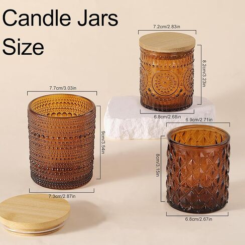 Darjen 12 Pack Amber Candle Swars لصنع الشموع- 3 أنماط شمعة زجاجية صنع الجرار بشكل كبير مع أغطية الخيزر in Kuwait
