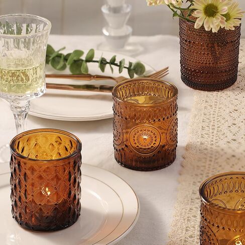 Darjen 12 Pack Amber Candle Swars لصنع الشموع- 3 أنماط شمعة زجاجية صنع الجرار بشكل كبير مع أغطية الخيزر in Kuwait