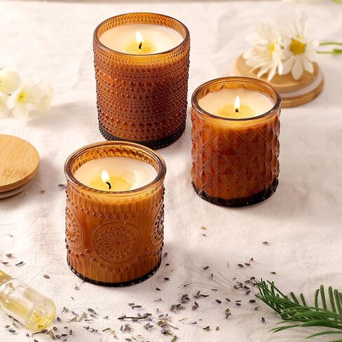 Darjen 12 Pack Amber Candle Swars لصنع الشموع- 3 أنماط شمعة زجاجية صنع الجرار بشكل كبير مع أغطية الخيزر in Kuwait
