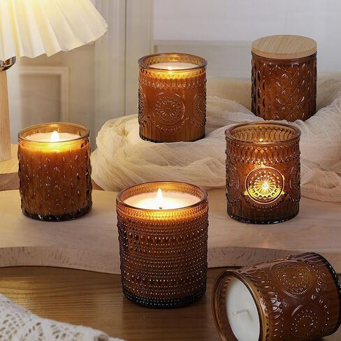 Darjen 12 Pack Amber Candle Swars لصنع الشموع- 3 أنماط شمعة زجاجية صنع الجرار بشكل كبير مع أغطية الخيزر in Kuwait