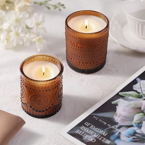 Darjen 12 Pack Amber Candle Swars لصنع الشموع- 3 أنماط شمعة زجاجية صنع الجرار بشكل كبير مع أغطية الخيزر in Kuwait