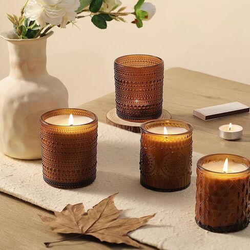 Darjen 12 Pack Amber Candle Swars لصنع الشموع- 3 أنماط شمعة زجاجية صنع الجرار بشكل كبير مع أغطية الخيزر in Kuwait