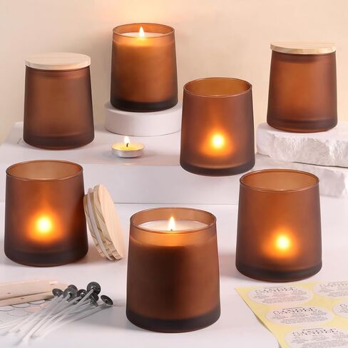 Darjen 12 Pack Amber Candle Swars لصنع الشموع- 9 أوقية شمعة زجاجية فارغة صنع الجرار مع صنع مجموعات ، وصنع الشموع حاويات الشموع للمنزل DIY & GIFS in Kuwait