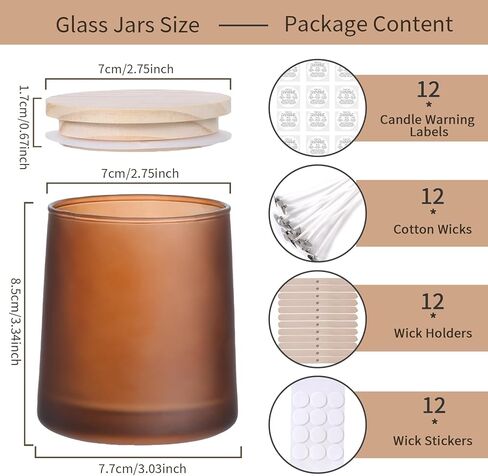 Darjen 12 Pack Amber Candle Swars لصنع الشموع- 9 أوقية شمعة زجاجية فارغة صنع الجرار مع صنع مجموعات ، وصنع الشموع حاويات الشموع للمنزل DIY & GIFS in Kuwait