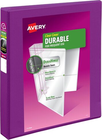 Avery Date View 3 Binder Ring Ring ، حلقات مائلة 1 بوصة ، سعة 250 ورقة ، ودورة ، وعمود العمود الفقري بعرض 1.4 بوصة ، والأغطية الصافية القابلة للتخصيص ، والعمود الفقري ، 1 رابط أرجواني ساطع (17294) in Kuwait