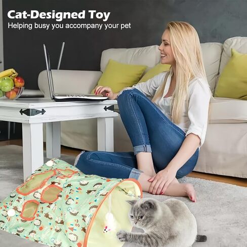 Cat Tunnel Toy, Cat Tunnel Bags with 1 Little Mouse & 3 Ball Crinkle Sack Bag for Cats, Portable Training Cave Collapsible Interactive Cat Drill Bag Pet Toy, Cat Self Interactive Toys(Green) in Saudi Arabia