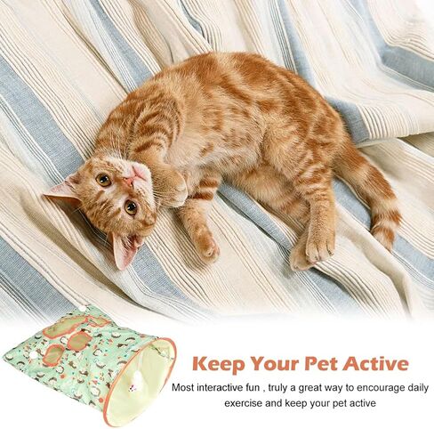 Cat Tunnel Toy, Cat Tunnel Bags with 1 Little Mouse & 3 Ball Crinkle Sack Bag for Cats, Portable Training Cave Collapsible Interactive Cat Drill Bag Pet Toy, Cat Self Interactive Toys(Green) in Saudi Arabia