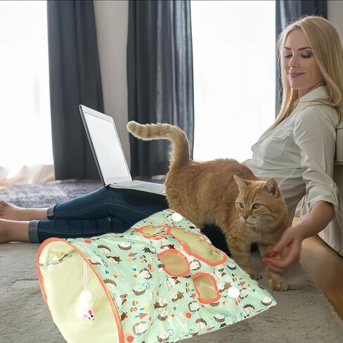 Cat Tunnel Toy, Cat Tunnel Bags with 1 Little Mouse & 3 Ball Crinkle Sack Bag for Cats, Portable Training Cave Collapsible Interactive Cat Drill Bag Pet Toy, Cat Self Interactive Toys(Green) in Saudi Arabia