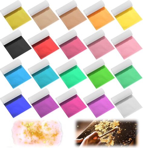 Piriuuo 100 Sheets Gold Leaf Sheets for Art, 20 Colors Gold Foil Sheet Imitation Golds Foil Paper for DIY Art Decoration, Nails, Handicrafts, Bronzing, Furniture, Painting, Resin (3.15 X 3.35 in) in Saudi Arabia