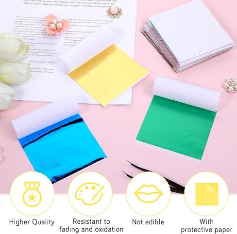 Piriuuo 100 Sheets Gold Leaf Sheets for Art, 20 Colors Gold Foil Sheet Imitation Golds Foil Paper for DIY Art Decoration, Nails, Handicrafts, Bronzing, Furniture, Painting, Resin (3.15 X 3.35 in) in Saudi Arabia