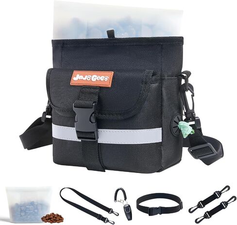 JOJOGOGO Treat Pouches for Pet Training and Walking with 4 Cup Removable Silicone Food Storage Container, Magnetic Closure Dog Treat Pouch with Training Clicker, Puppy Snack Bag with Poop Bag Holder in Saudi Arabia